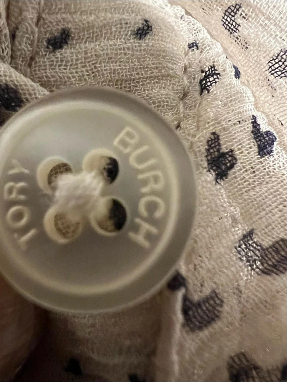 Tory Burch Cream Sheer Bow-Neck Blouse with Black Dot Stripe Logo on Buttons - Picture 9 of 13